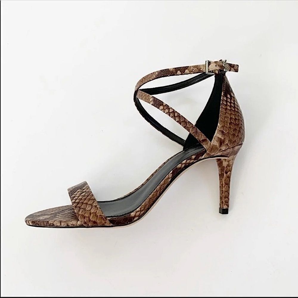 Michael KORS Mid Heel Ava Leather Snakeskin Sandal